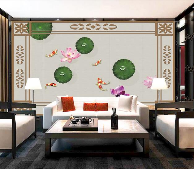 3D Goldfish Lotus Leaf WC1208 Wall Murals