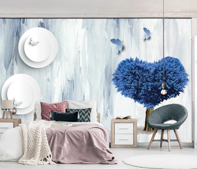 3D Blue Heart Tree WC1104 Wall Murals