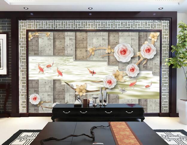 3D Goldfish Flower WC827 Wall Murals