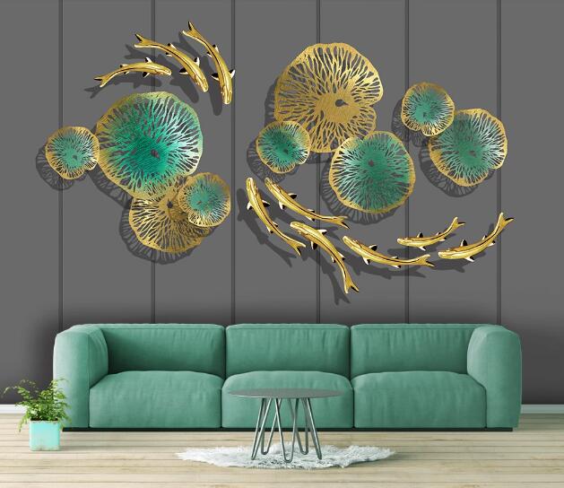 3D Golden Lotus Leaf WC1239 Wall Murals