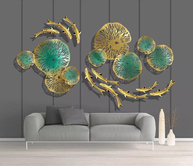 3D Golden Lotus Leaf WC1239 Wall Murals