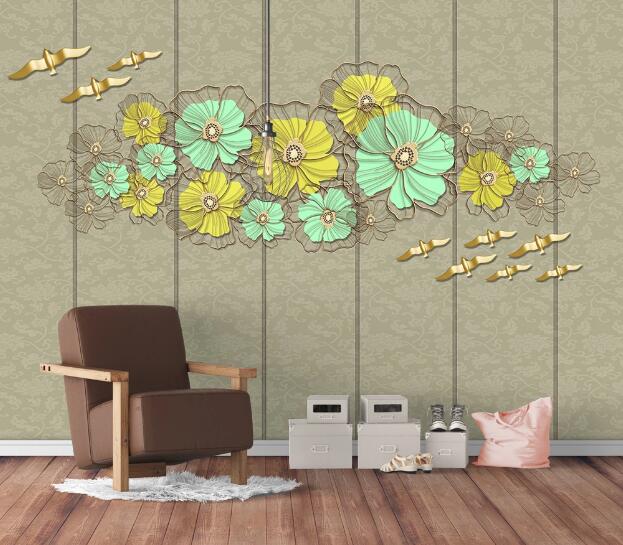 3D Yellow Lotus Flowers WC1237 Wall Murals