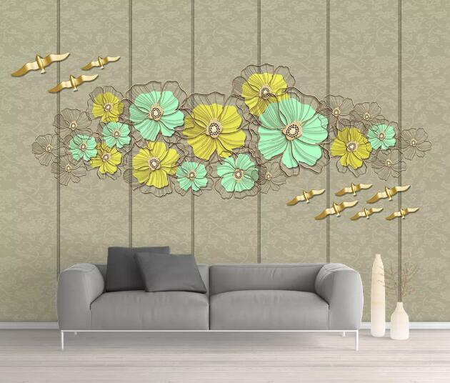 3D Yellow Lotus Flowers WC1237 Wall Murals