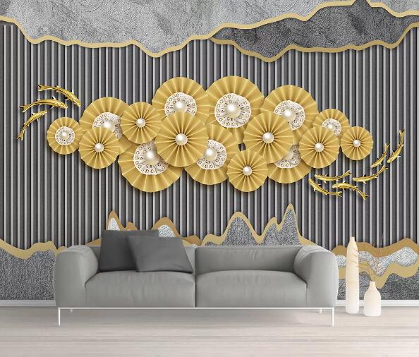 3D Gold Round WC1214 Wall Murals