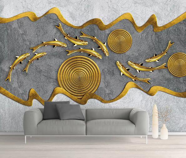 3D Gold Koi WC1213 Wall Murals