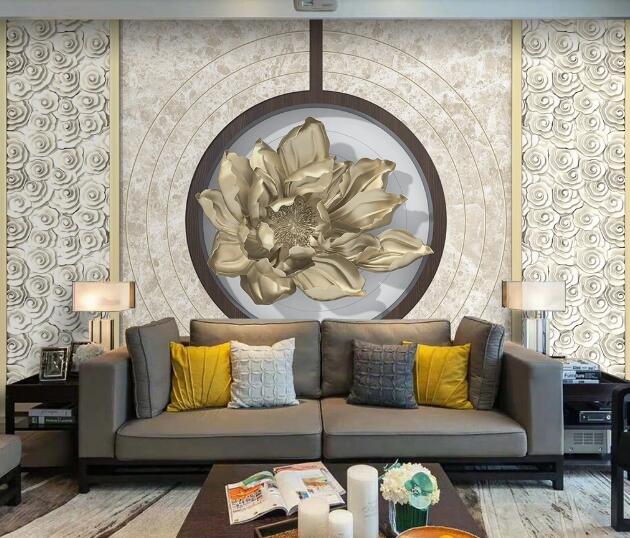 3D Lotus Pattern WC1604 Wall Murals