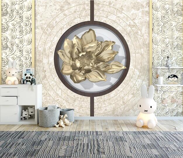 3D Lotus Pattern WC1604 Wall Murals