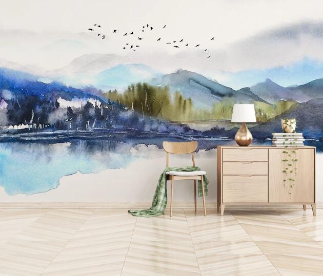 3D Blue Mountain WC1258 Wall Murals