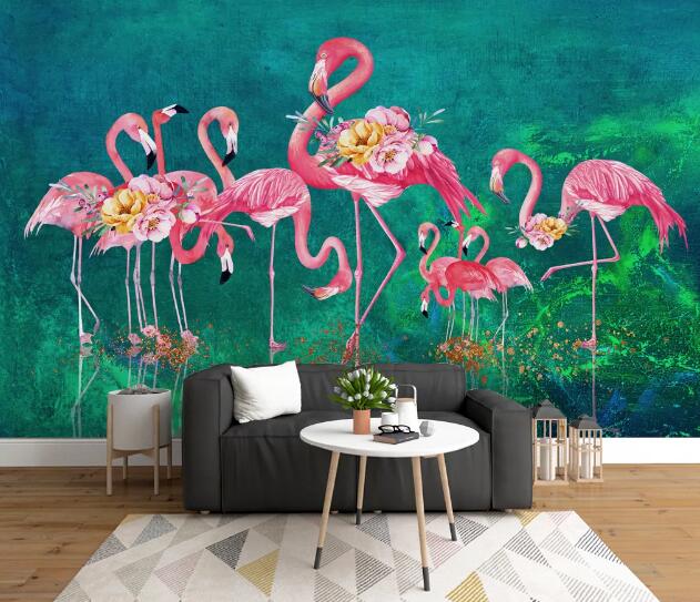 3D Flower Flamingo WC1198 Wall Murals