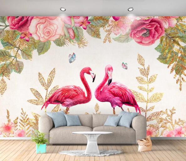 3D Flamingo Flower WC902 Wall Murals