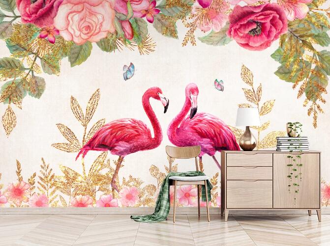 3D Flamingo Flower WC902 Wall Murals