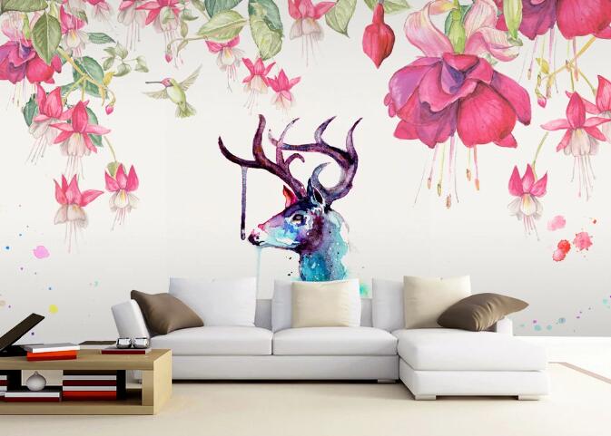 3D Antlers Flower WC807 Wall Murals