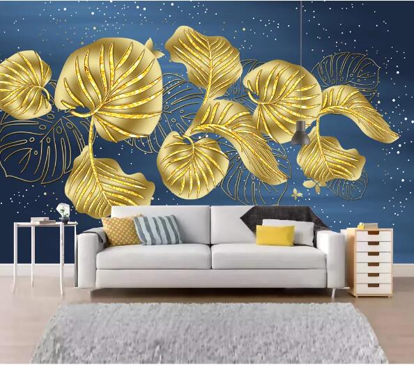 3D Golden Leaves WC2314 Wall Murals