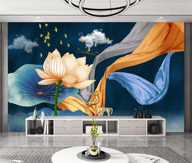 3D Lotus Boat WC2259 Wall Murals