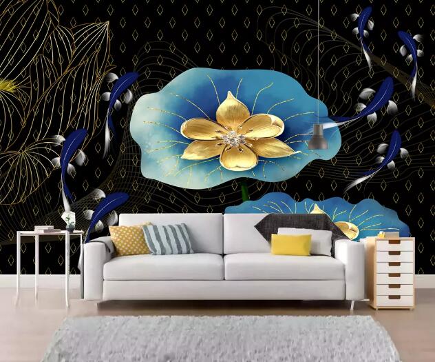 3D Golden Lotus WC2258 Wall Murals