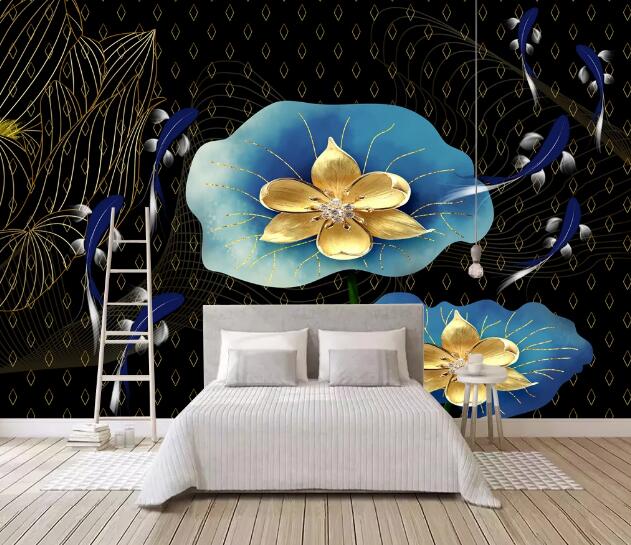 3D Golden Lotus WC2258 Wall Murals