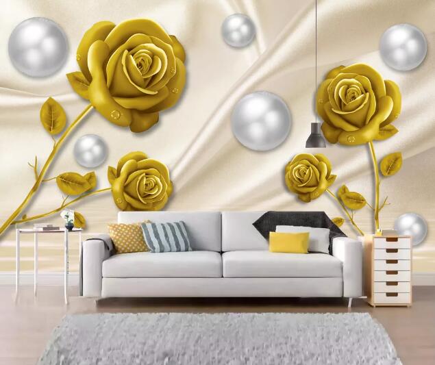 3D Golden Rose WC2165 Wall Murals