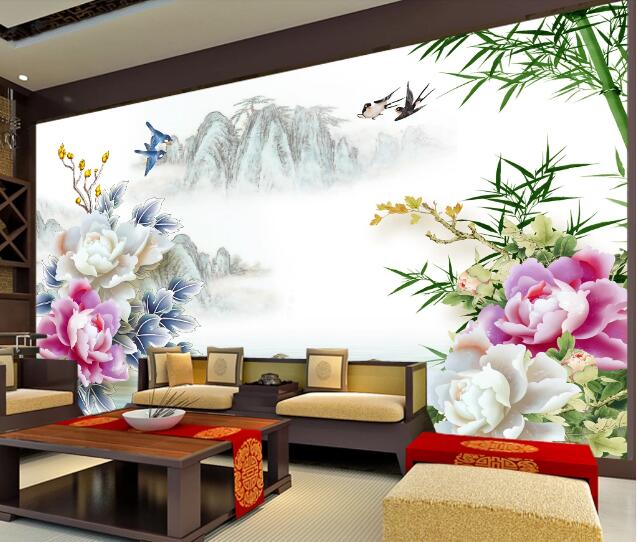 3D Peony Goldfish WC1945 Wall Murals