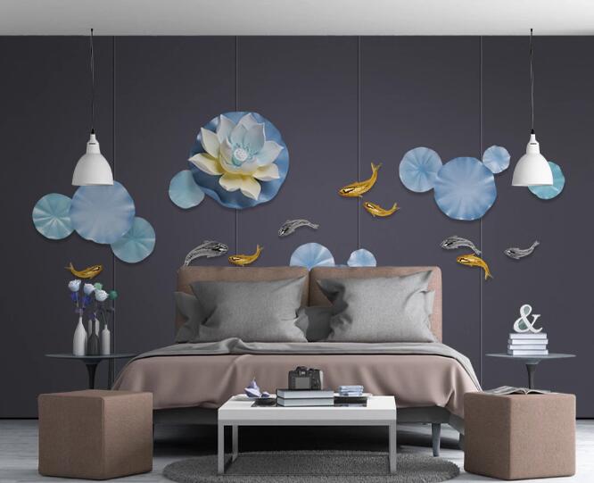 3D Lotus Goldfish WC1737 Wall Murals