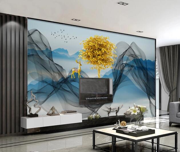 3D Golden Tree Smoke WC2773 Wall Murals