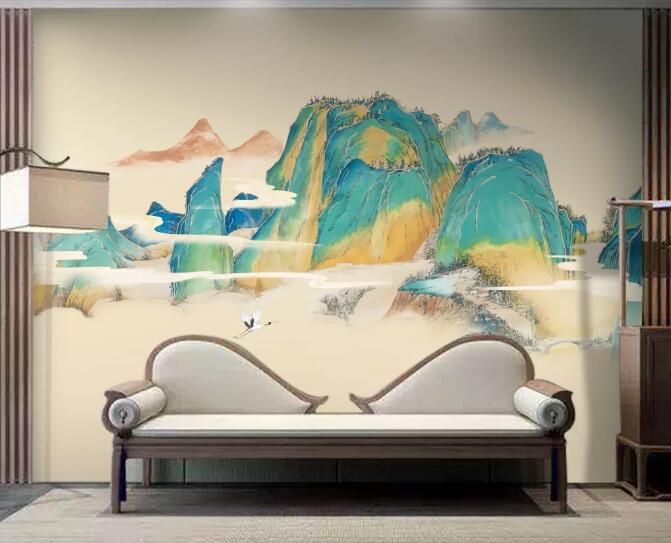 3D Mountain Crane WC2429 Wall Murals