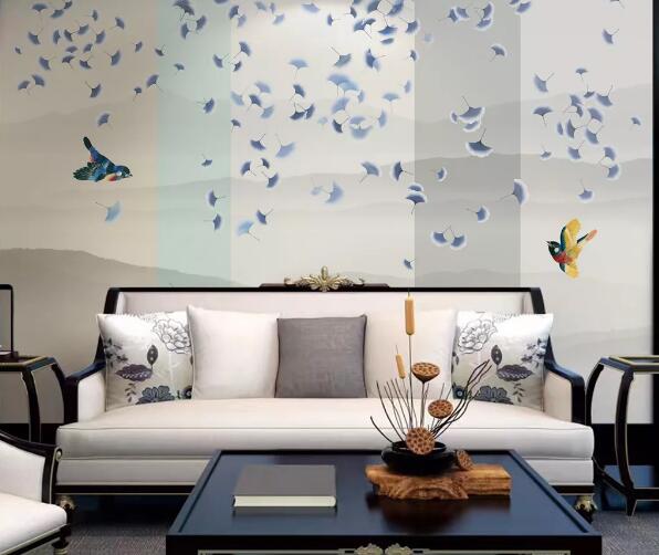 3D Blue Leaf Bird WC2428 Wall Murals