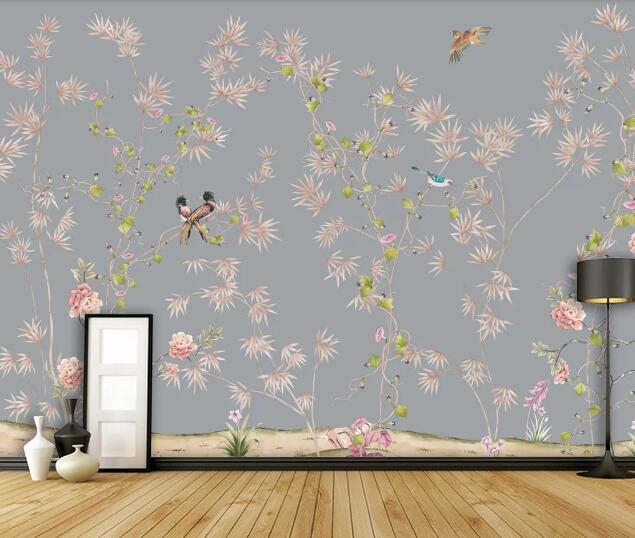 3D Pink Flower Bird WC1259 Wall Murals