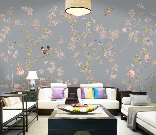 3D Pink Flower Bird WC1259 Wall Murals