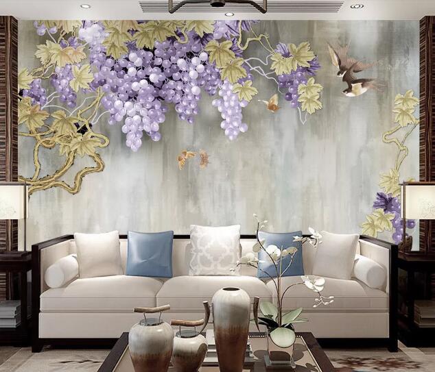 3D Grape Bird WC1675 Wall Murals