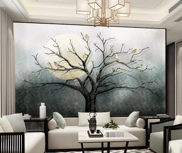 3D Black Tree Bird WC1654 Wall Murals