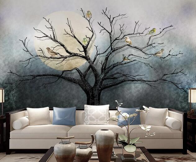 3D Black Tree Bird WC1654 Wall Murals