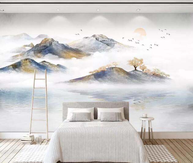 3D Cloud Mountain Lake WC1627 Wall Murals