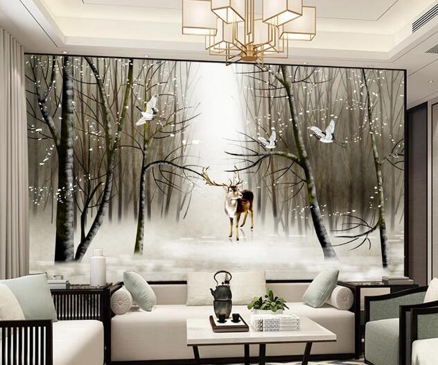 3D Forest Crane WC1599 Wall Murals