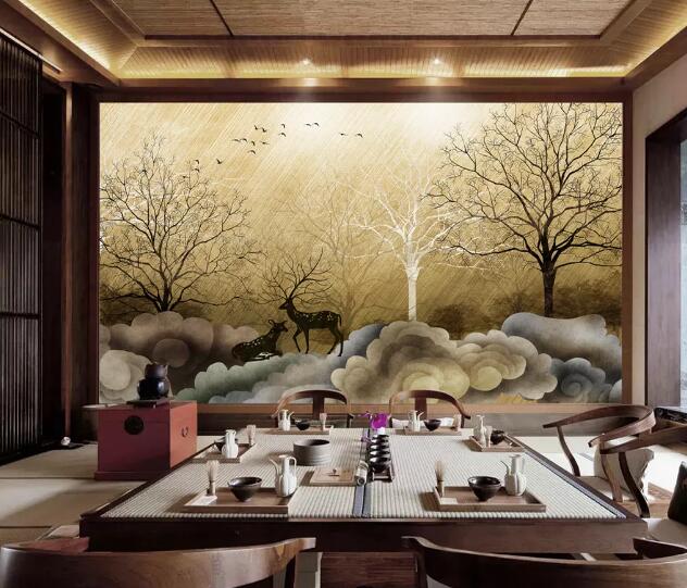 3D Sika Deer Cloud WC1473 Wall Murals