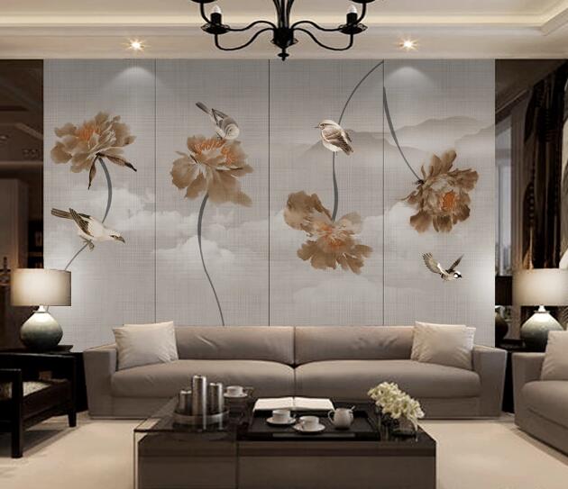 3D Peony Kingfisher WC1440 Wall Murals