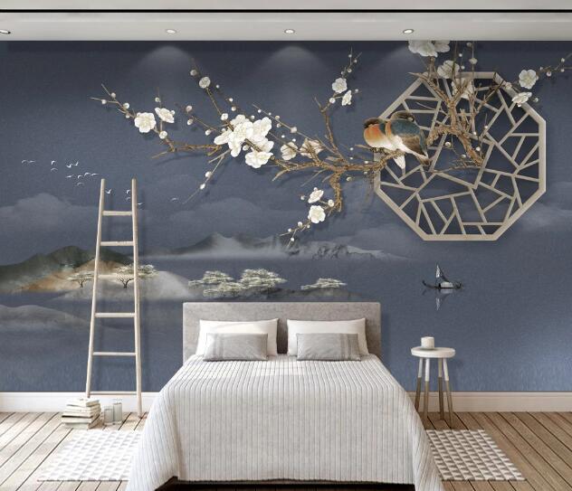 3D White Plum Window WC1432 Wall Murals