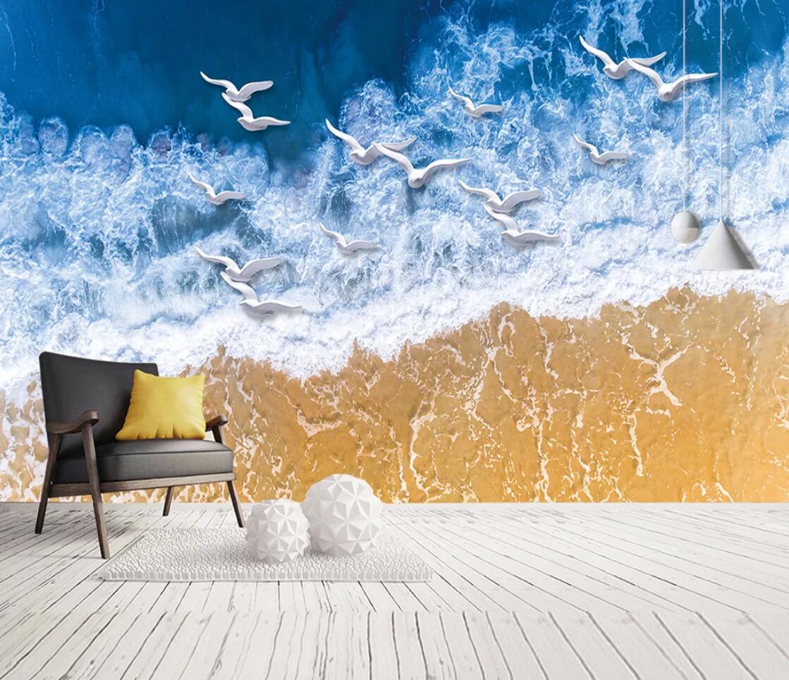 3D Seagull Sea WC1871 Wall Murals