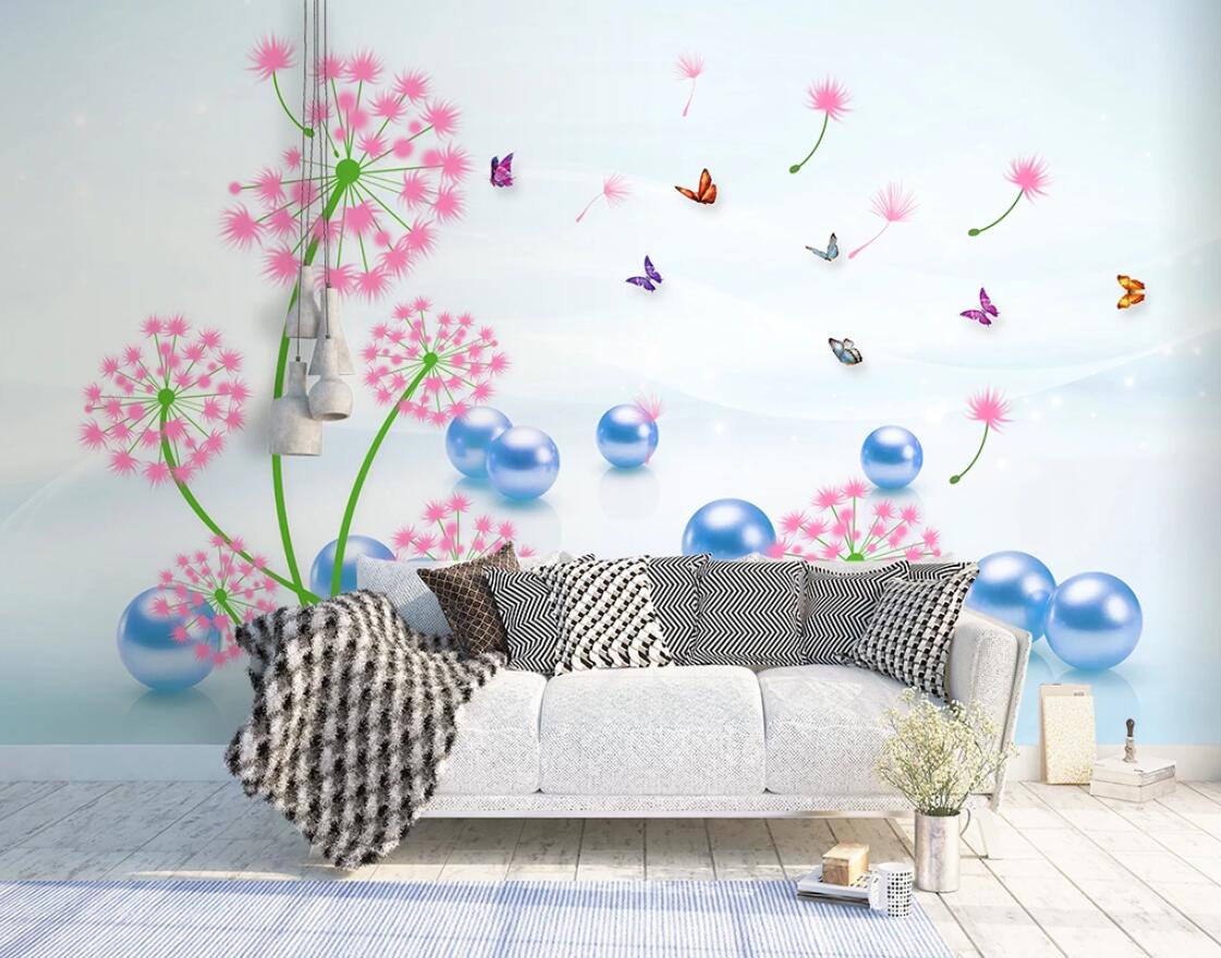 3D Dandelion Butterfly WC1862 Wall Murals