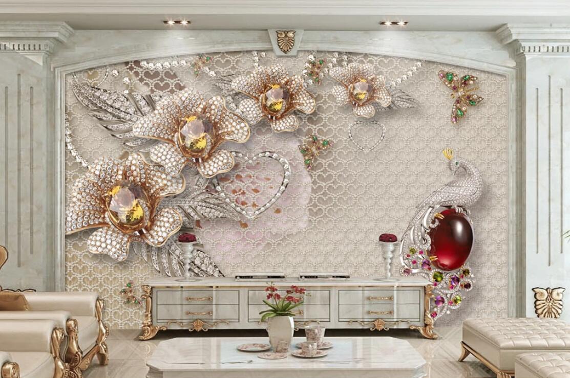 3D Diamond Peacock WC253 Wall Murals