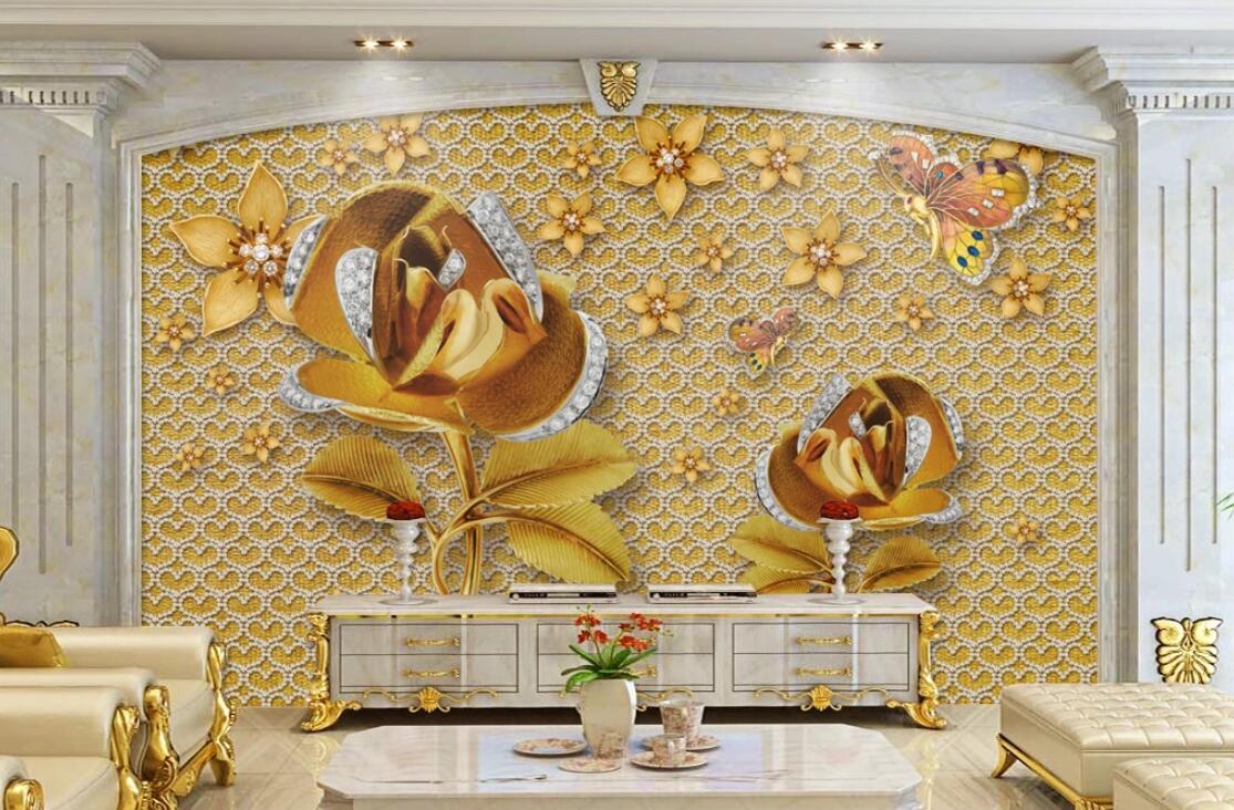 3D Yellow Flower Pearl WC248 Wall Murals