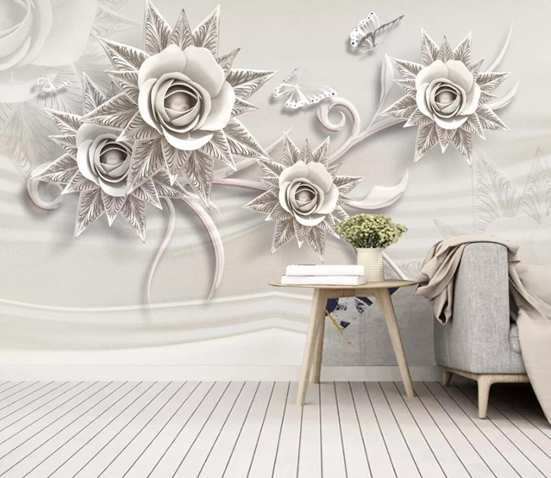 3D White Flower WC2752 Wall Murals