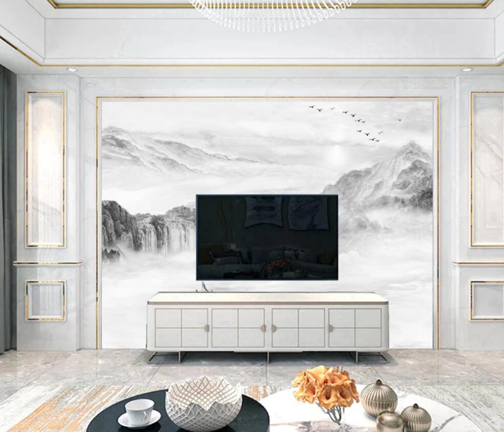 3D Serene Pale Ink Landscape 1660 Wall Murals