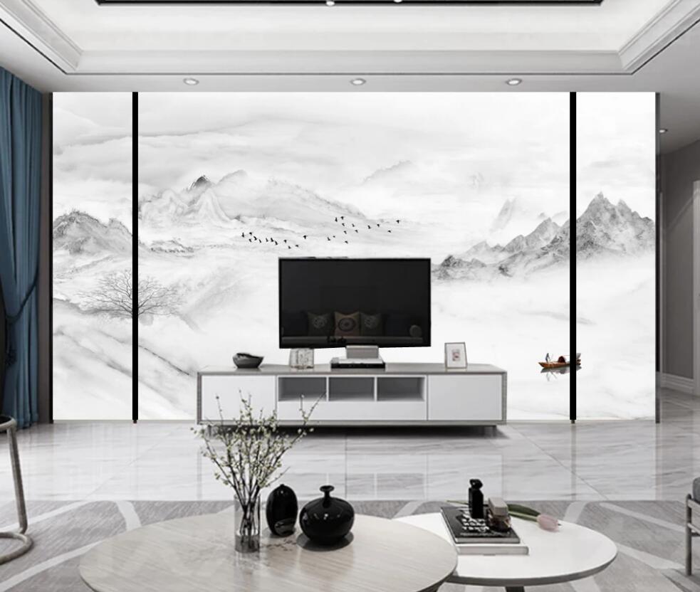 3D Mountain Outline In Pale Ink 1578 Wall Murals