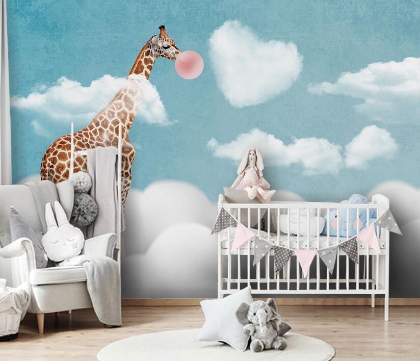 3D Blue Sky Giraffes 1622 Wall Murals