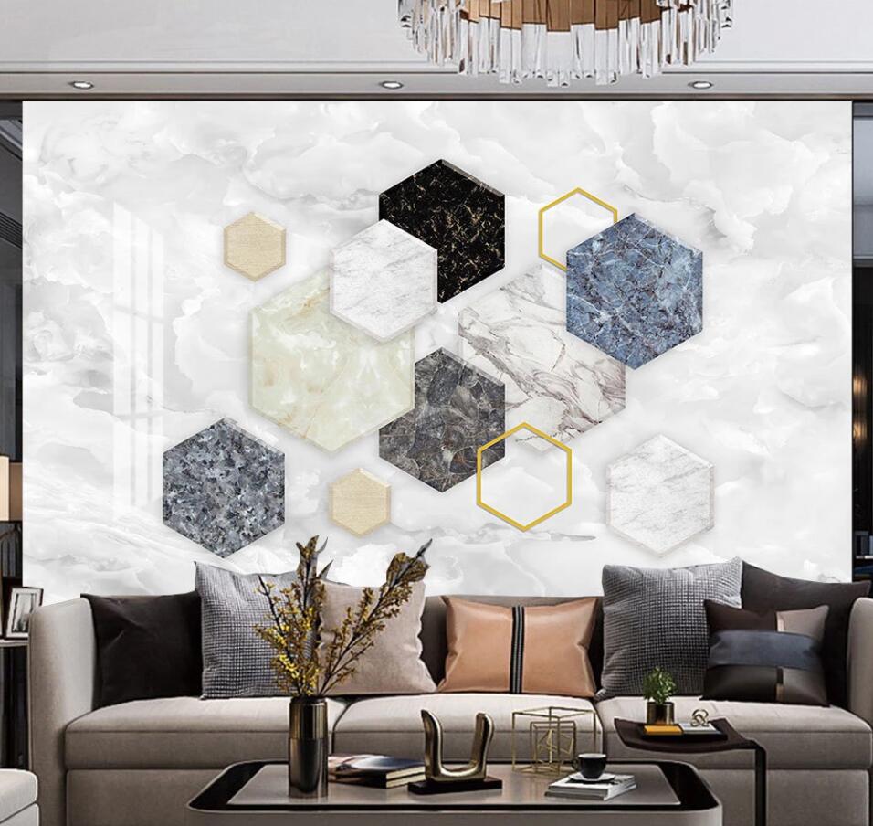 3D Different Color Texture Hexagons 1619 Wall Murals