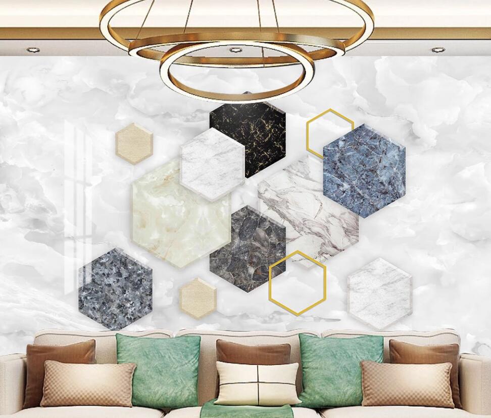 3D Different Color Texture Hexagons 1619 Wall Murals