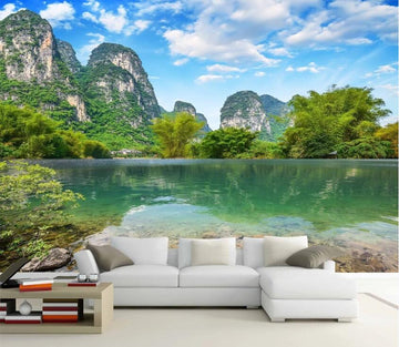 3D Green Water And Green Mountains 1190 Wall Murals