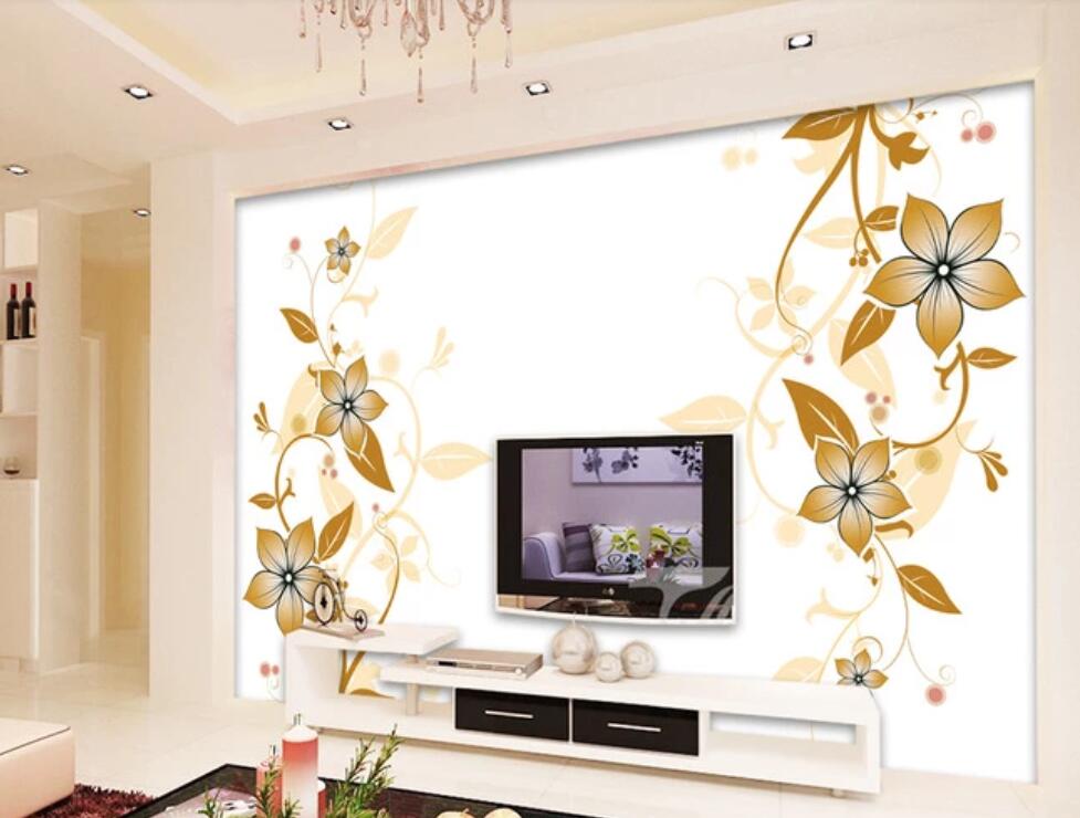 3D Golden Leaves Bloom 1074 Wall Murals