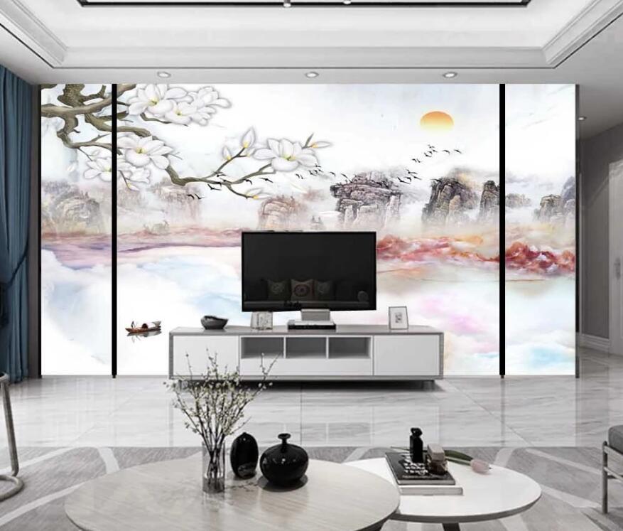 3D Mountains In Red Spring 1472 Wall Murals