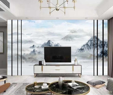 3D Serene Blue Misty Mountains 1473 Wall Murals